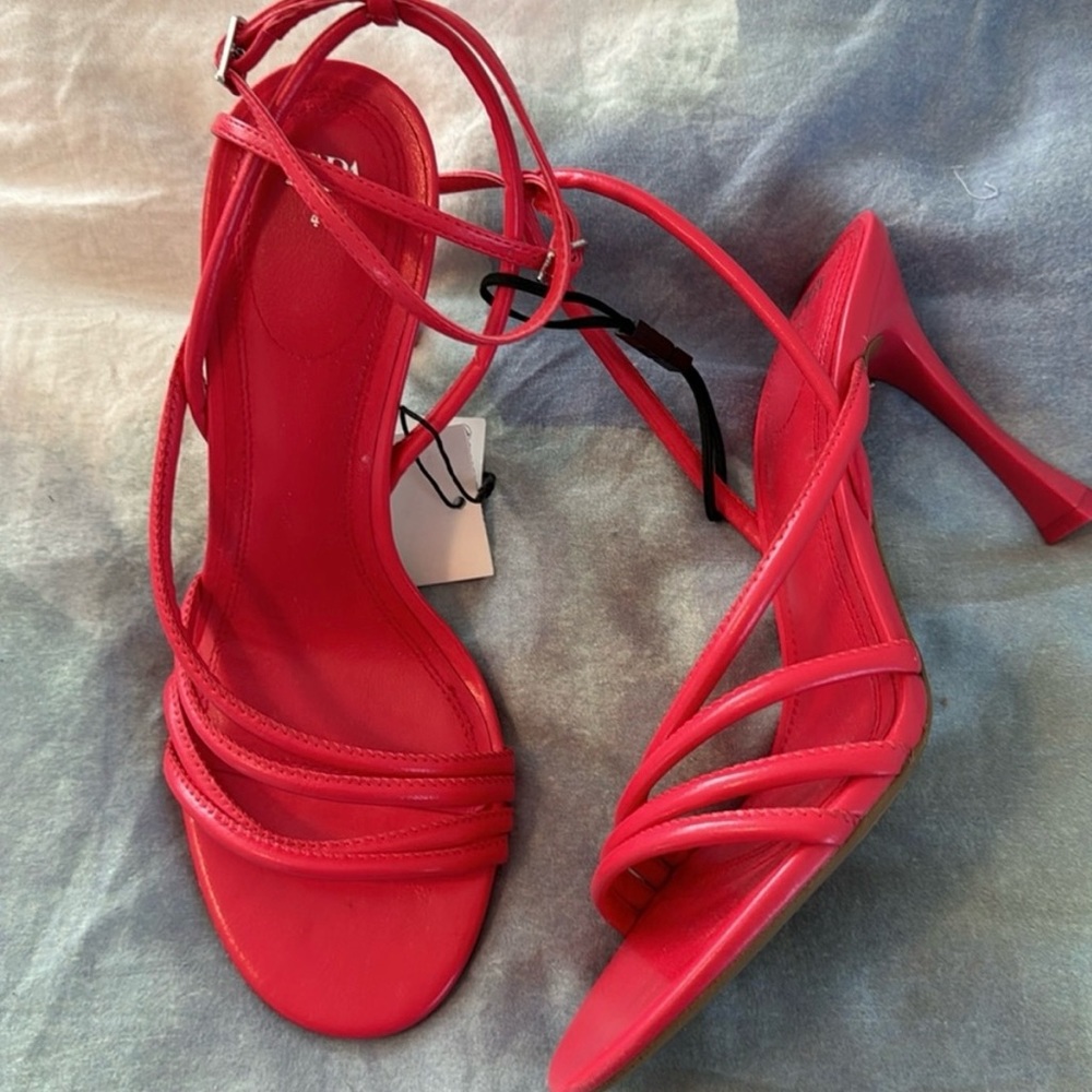 Zara High Heeled Strap Sandals Red. Size 8.5 - Picture 7 of 8